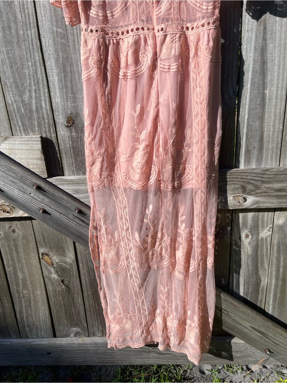 Sheer Blush Pink Lace Maxi Dress Sz XL - Picture 10 of 11